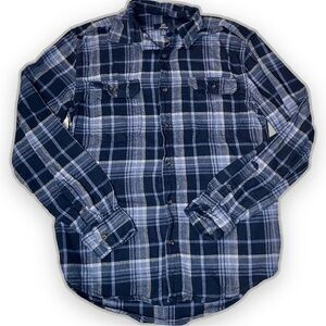 George Men’s Blue Plaid Button Down Thermal Size Small